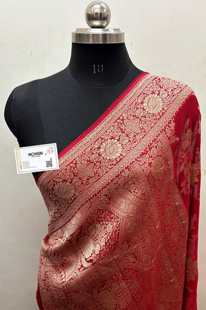 Red Zari Georgette Silk Banarasi Saree