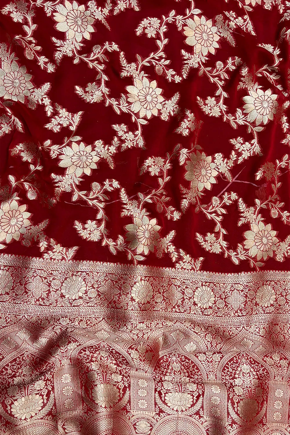 Red Zari Georgette Silk Banarasi Saree