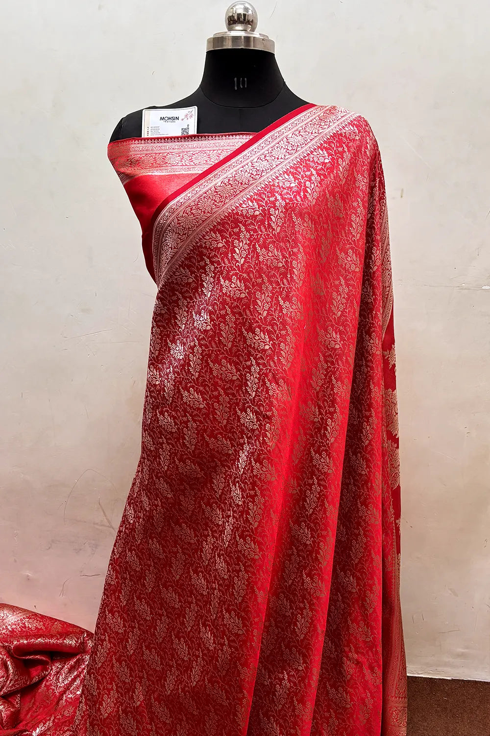 Red Zari Katan Jamdani Silk Banarasi Saree