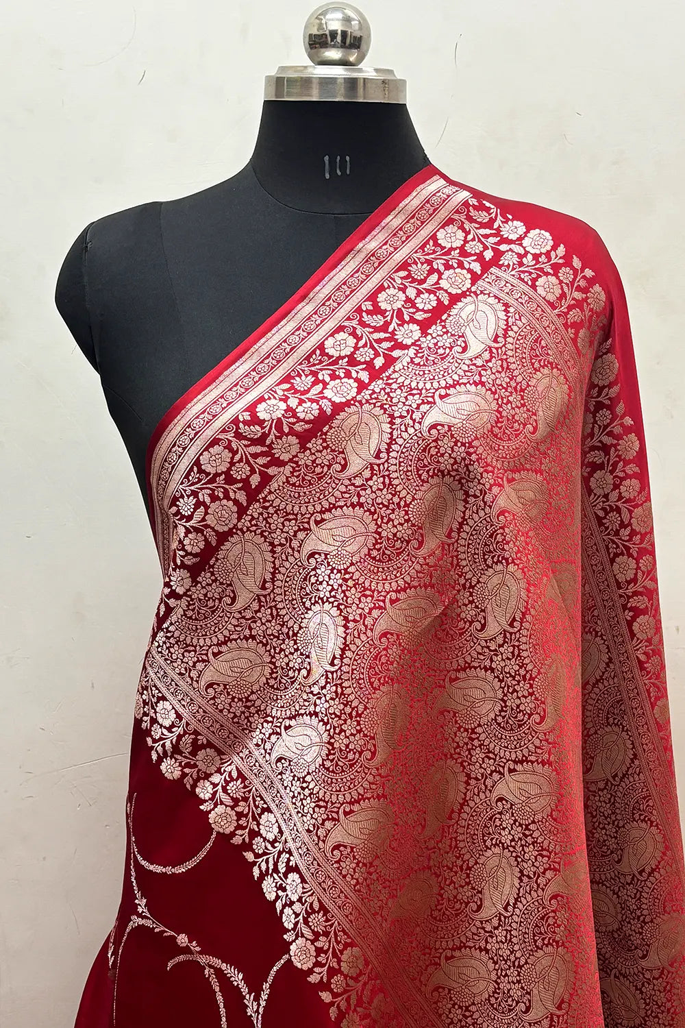 Red Zari Katan Mashru Silk Banarasi Saree