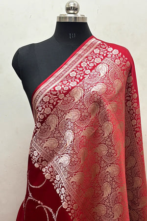 Red Zari Katan Mashru Silk Banarasi Saree