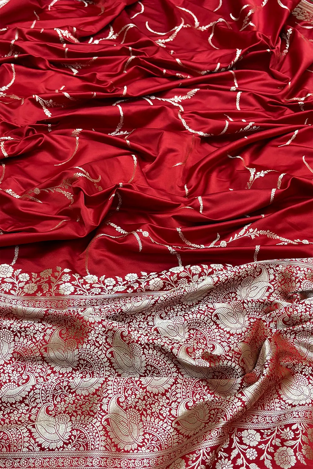 Red Zari Katan Mashru Silk Banarasi Saree