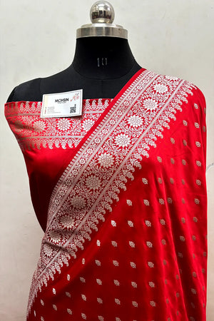 Red Zari Katan Mashru Silk Banarasi Saree