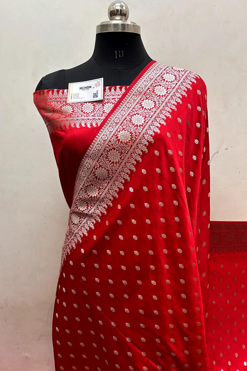Red Zari Katan Mashru Silk Banarasi Saree