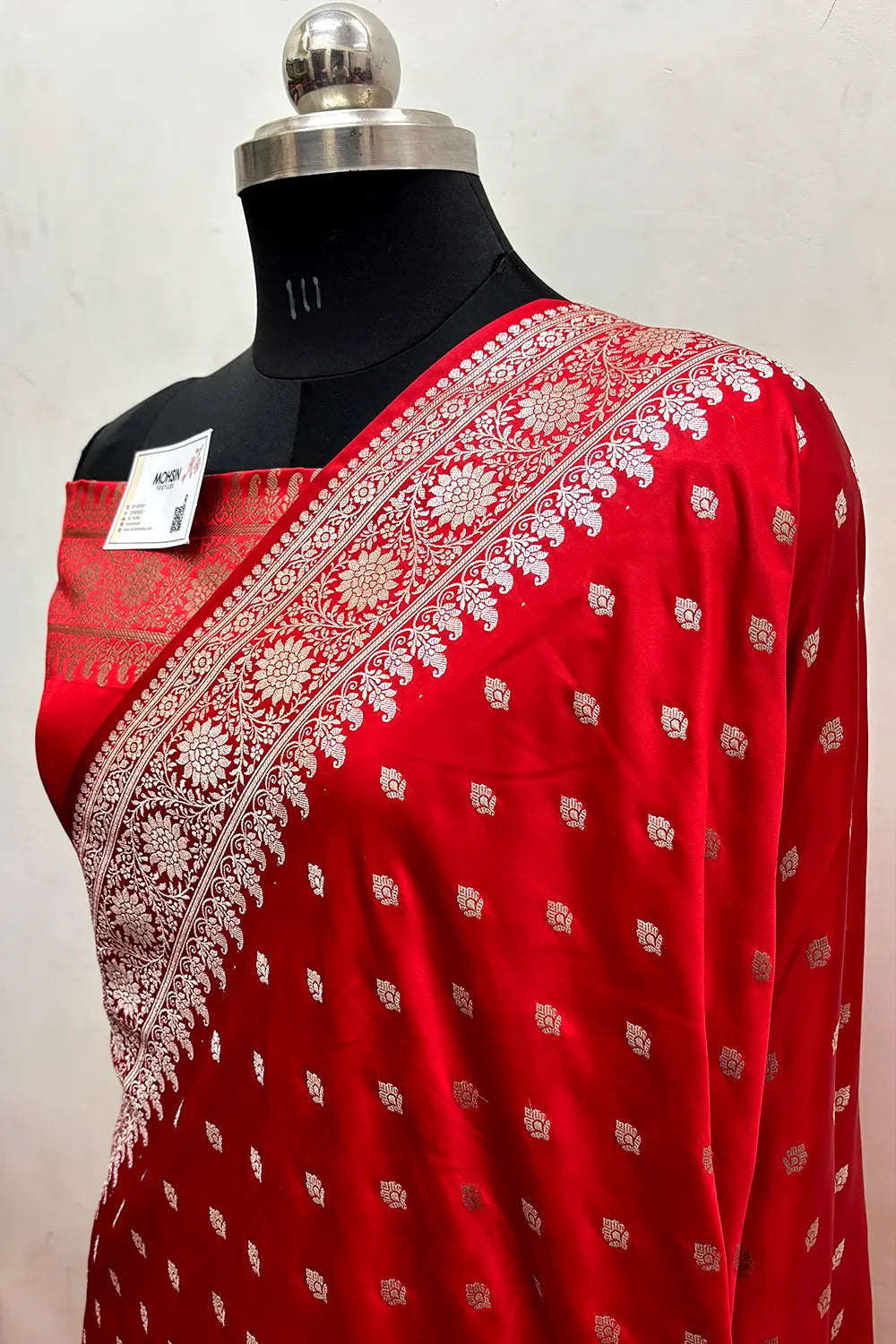 Red Zari Katan Mashru Silk Banarasi Saree