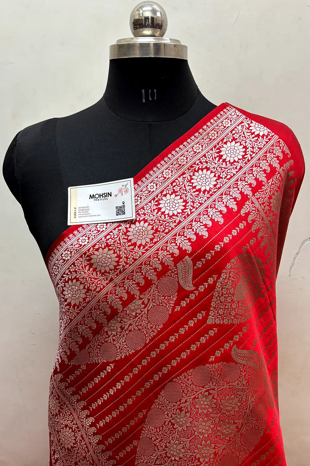 Red Zari Katan Mashru Silk Banarasi Saree