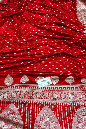 Red Zari Katan Mashru Silk Banarasi Saree