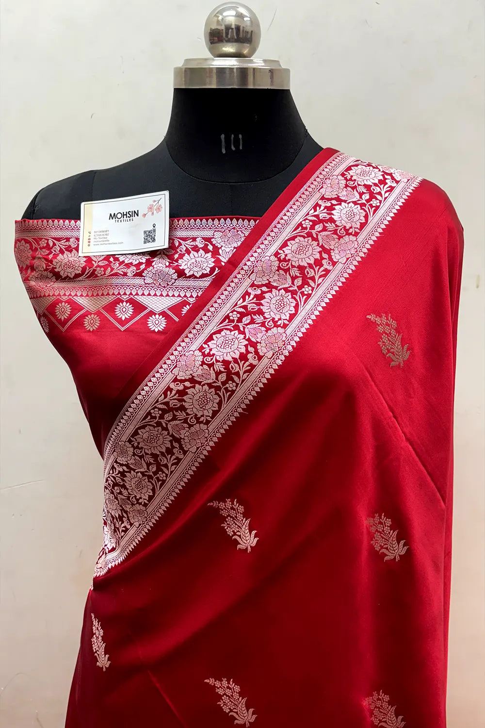 Red Zari Katan Mashru Silk Banarasi Saree