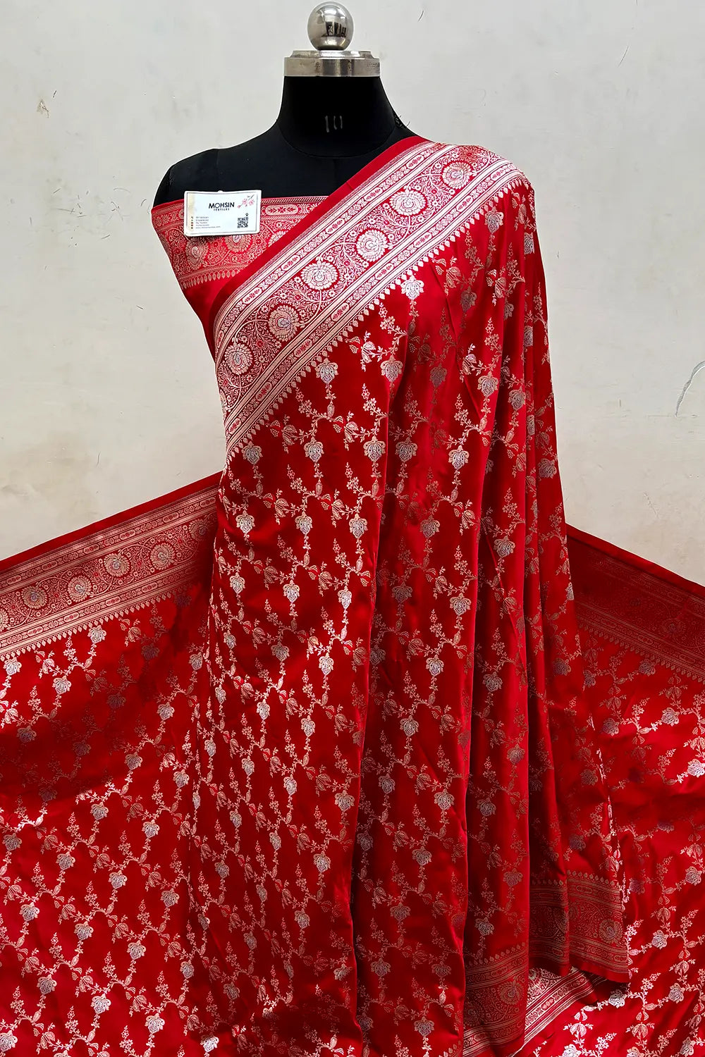 Red Zari Katan Mashru Silk Banarasi Saree