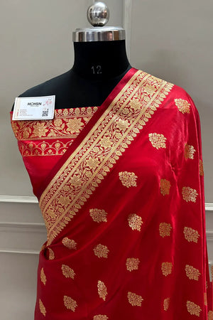 Red Zari Katan Satin Silk Banarasi Saree