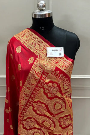 Red Zari Katan Satin Silk Banarasi Saree