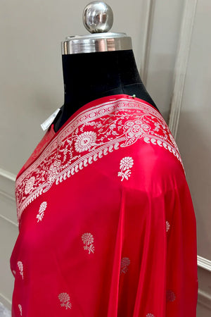 Red Zari Katan Silk Banarasi Saree