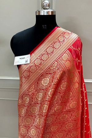 Red Zari Katan Silk Banarasi Saree