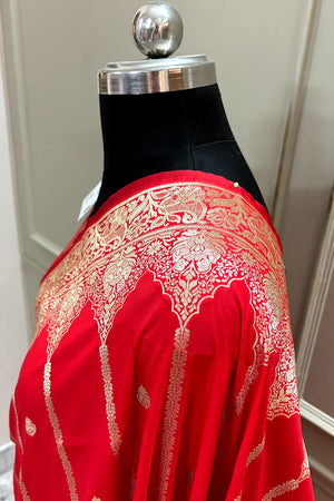 Red Zari Katan Silk Banarasi Saree