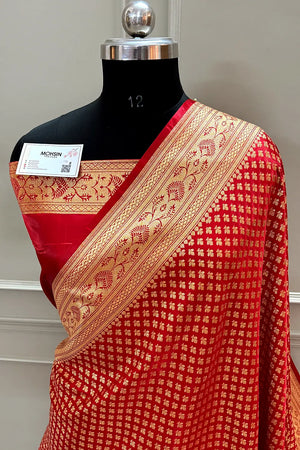 Red Zari Katan Silk Banarasi Saree