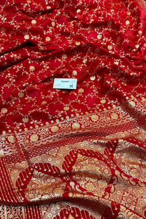 Red Zari Katan Silk Banarasi Saree