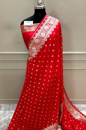 Red Zari Katan Silk Banarasi Saree