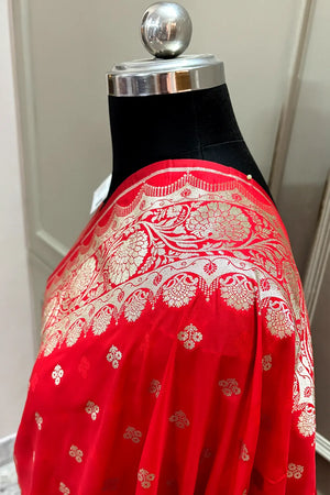 Red Zari Katan Silk Banarasi Saree