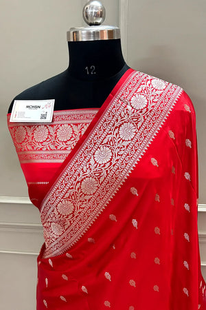 Red Zari Katan Silk Banarasi Saree
