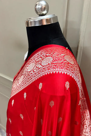 Red Zari Katan Silk Banarasi Saree