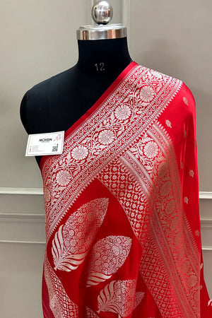 Red Zari Katan Silk Banarasi Saree