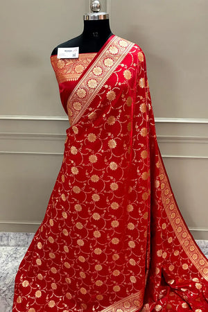 Red Zari Katan Silk Banarasi Saree