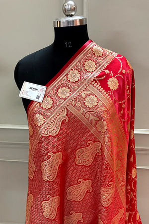 Red Zari Katan Silk Banarasi Saree