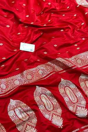 Red Zari Katan Silk Banarasi Saree