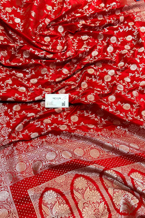 Red Zari Katan Silk Banarasi Saree