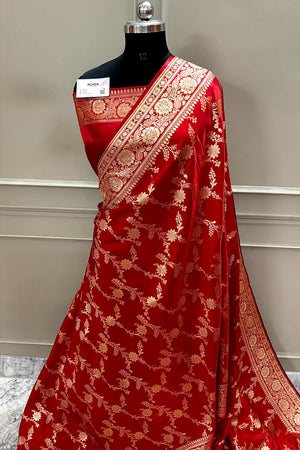 Red Zari Katan Satin Silk Banarasi Saree