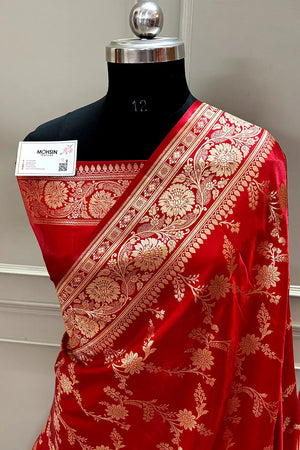 Red Zari Katan Satin Silk Banarasi Saree