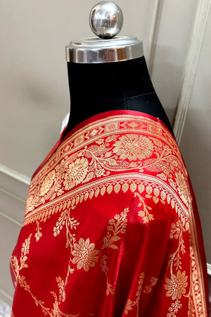 Red Zari Katan Satin Silk Banarasi Saree