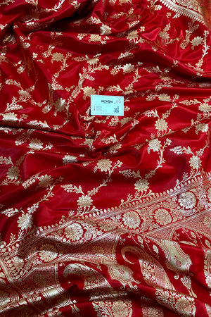 Red Zari Katan Satin Silk Banarasi Saree