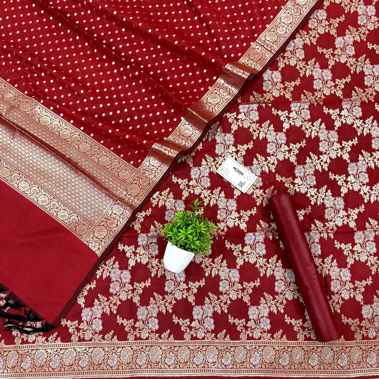 Red Zari Katan Silk Banarasi Suit