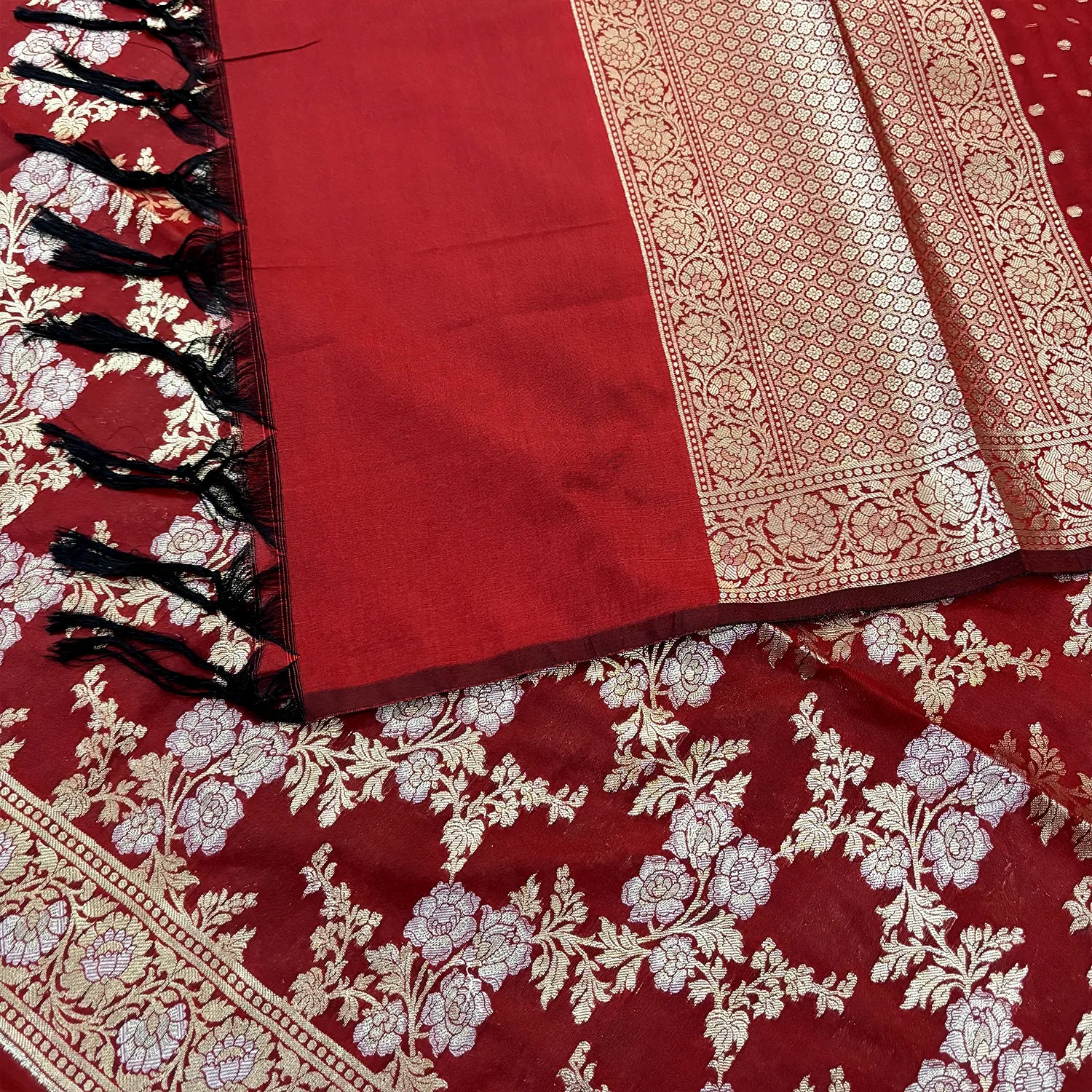 Red Zari Katan Silk Banarasi Suit