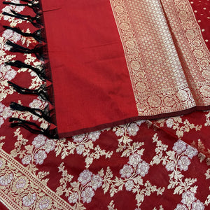 Red Zari Katan Silk Banarasi Suit