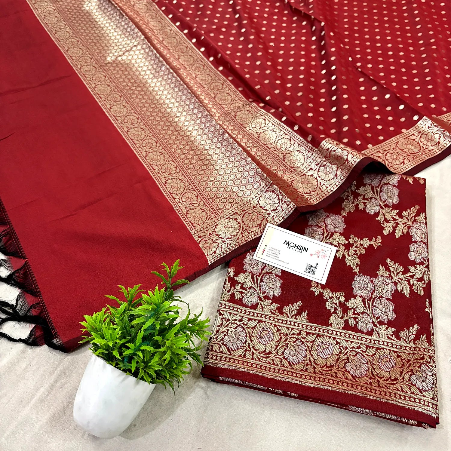 Red Zari Katan Silk Banarasi Suit
