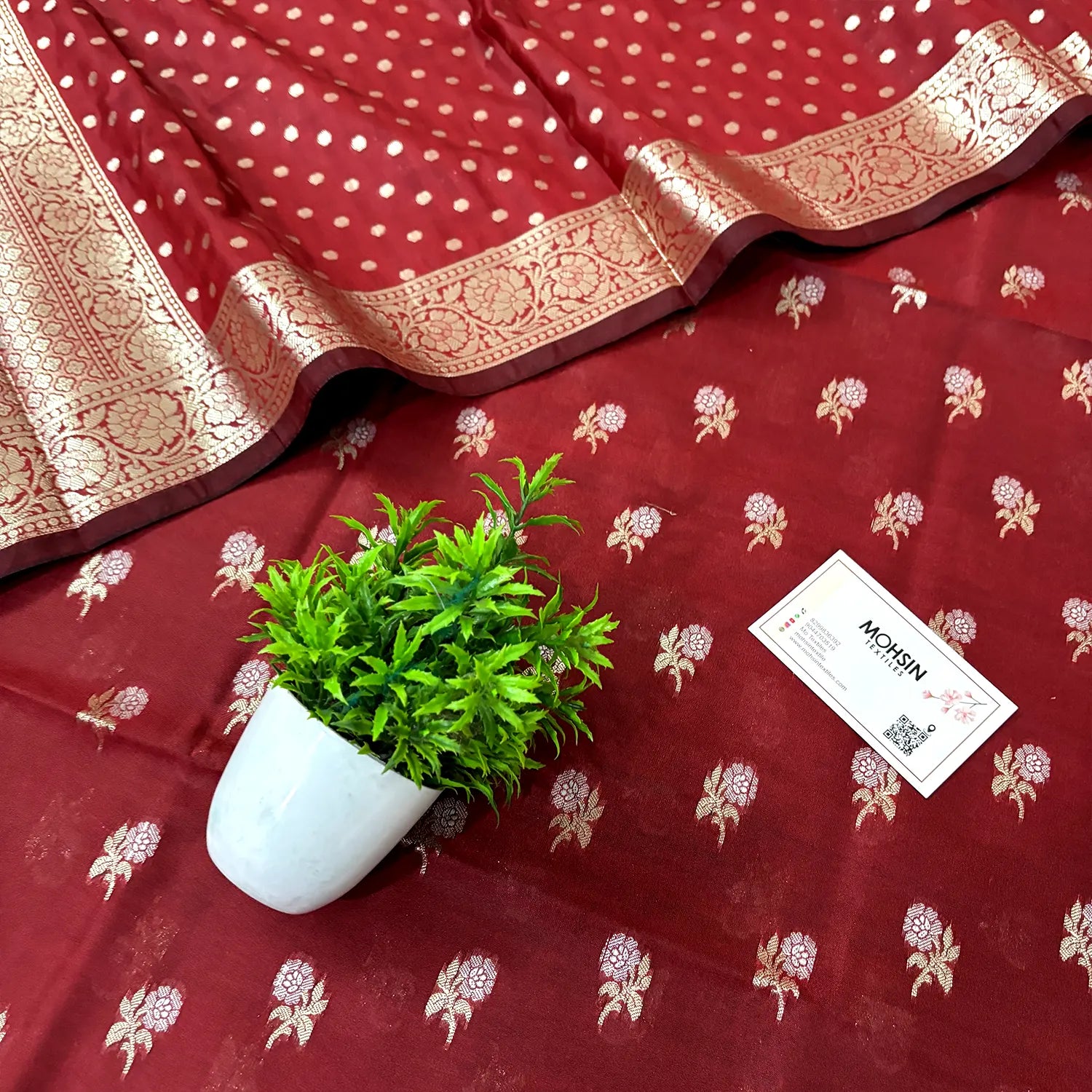 Red Zari Katan Silk Banarasi Suit