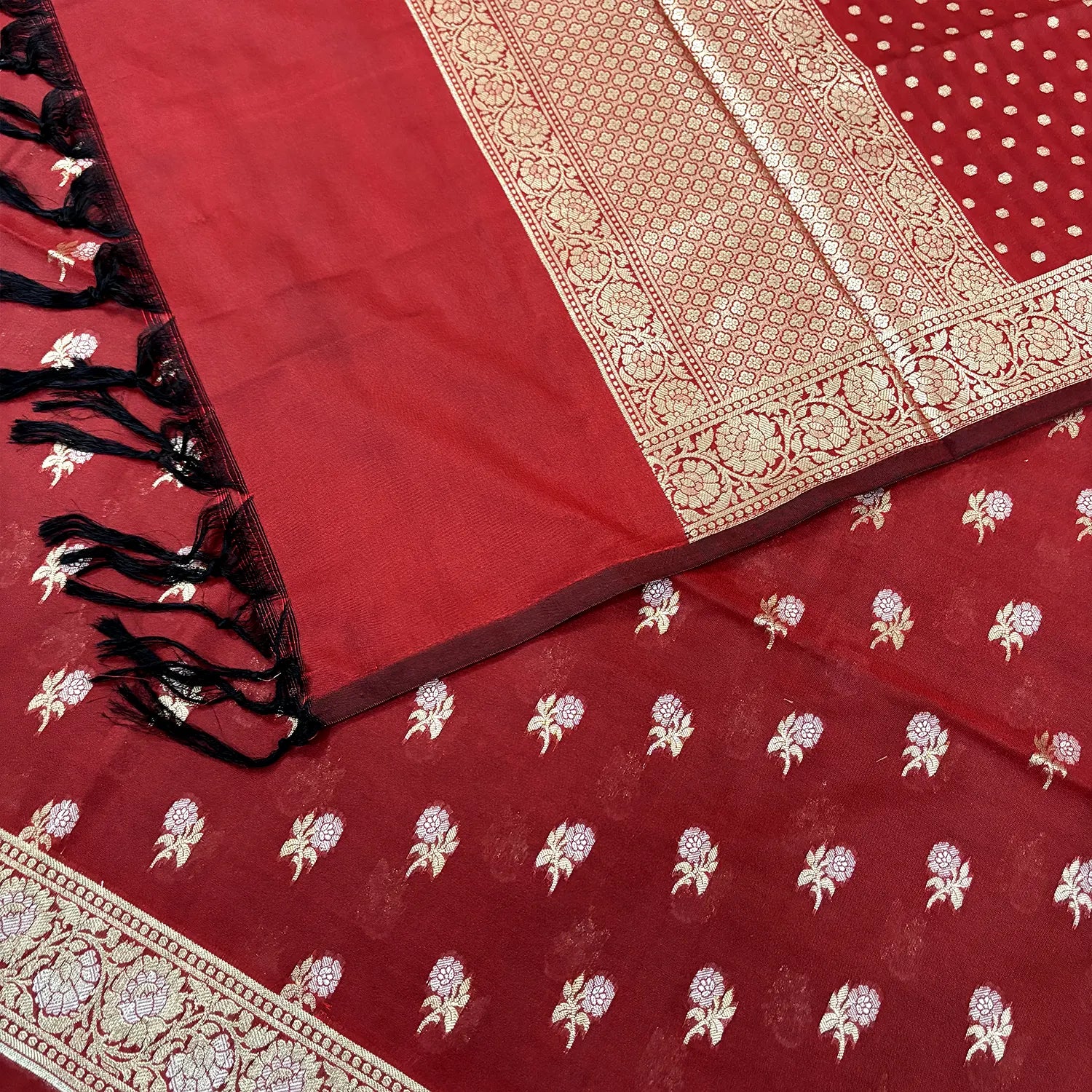 Red Zari Katan Silk Banarasi Suit