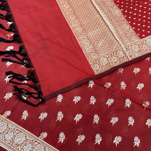 Red Zari Katan Silk Banarasi Suit
