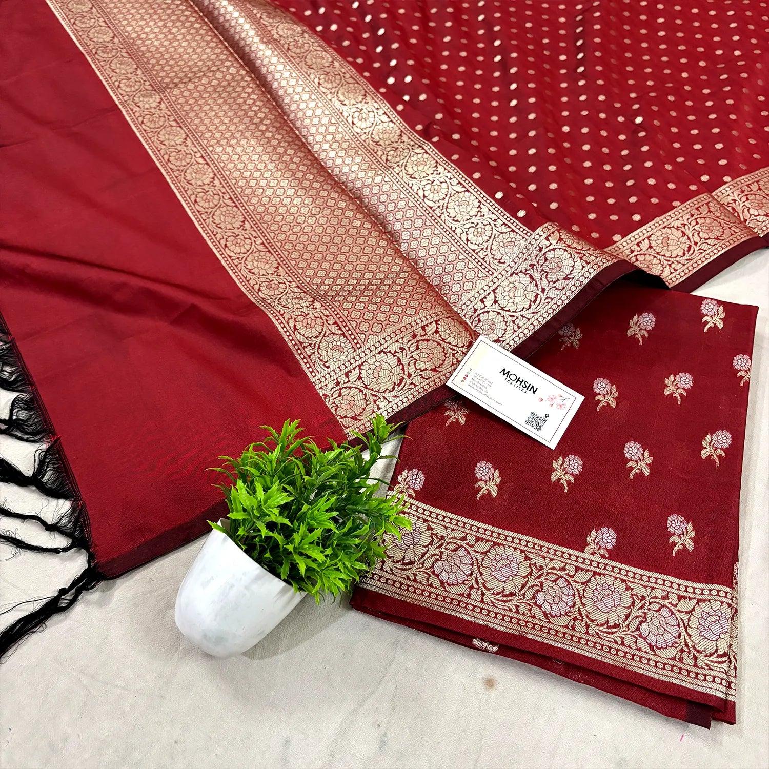 Red Zari Katan Silk Banarasi Suit