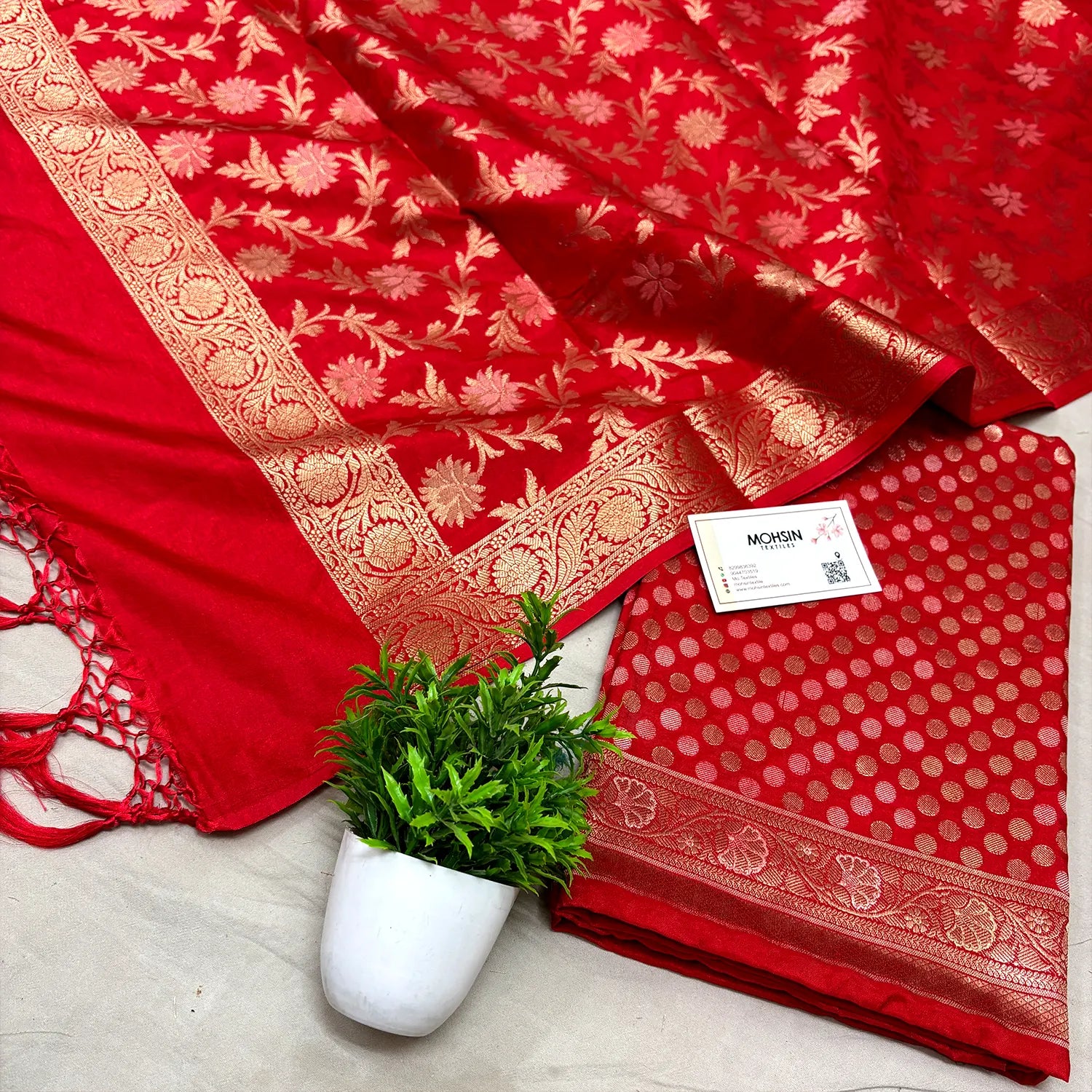 Red Zari Katan Silk Banarasi Suit