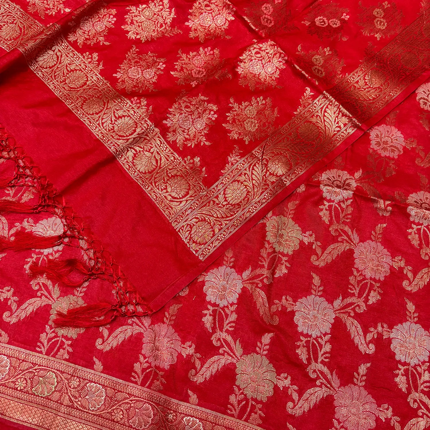 Red Zari Katan Silk Banarasi Suit