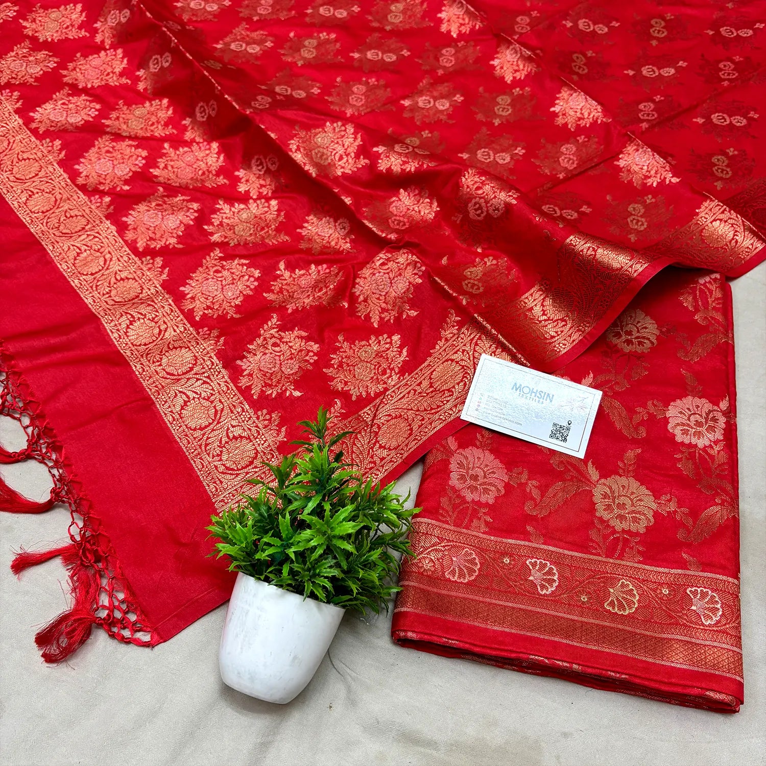 Red Zari Katan Silk Banarasi Suit