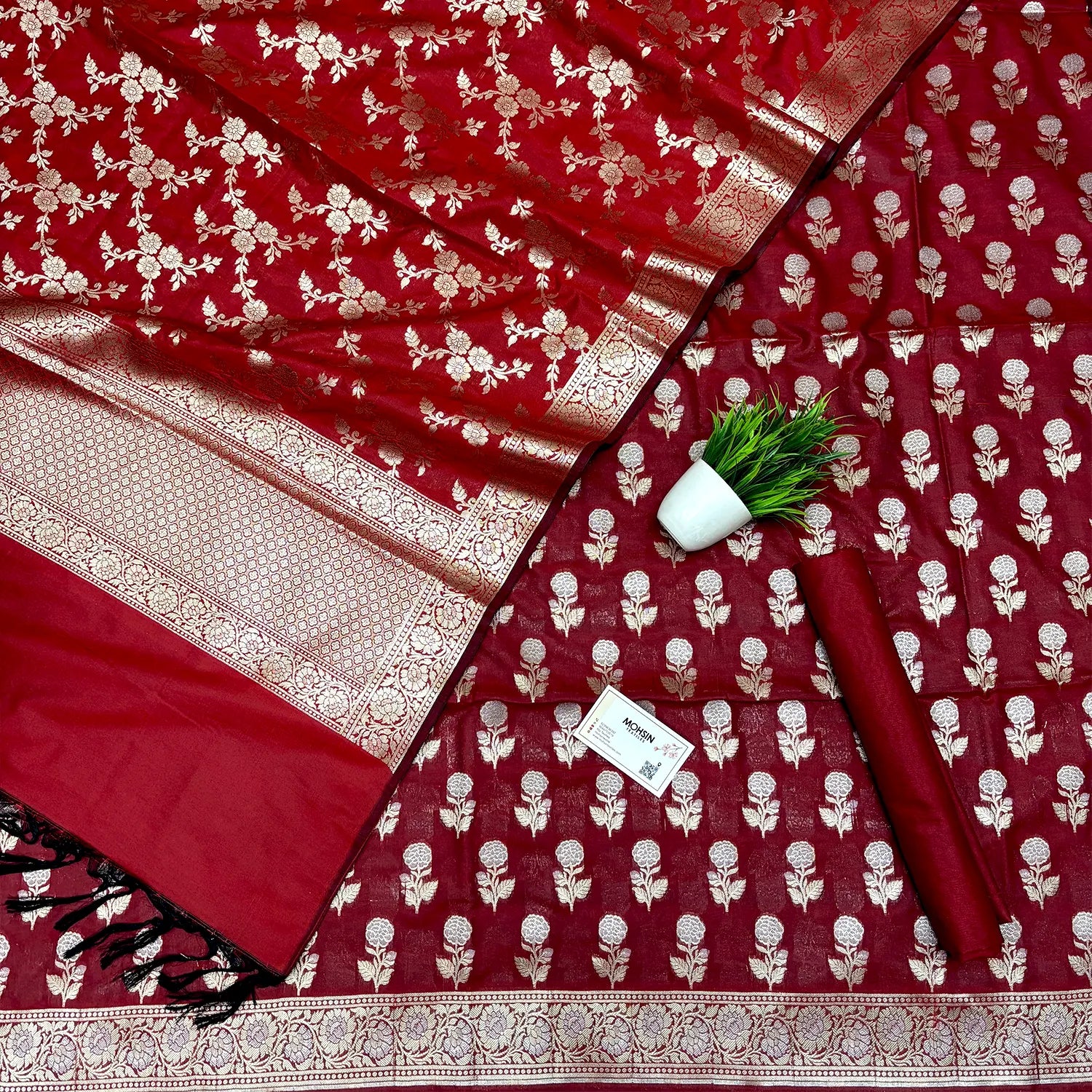 Red Zari Katan Silk Banarasi Suit