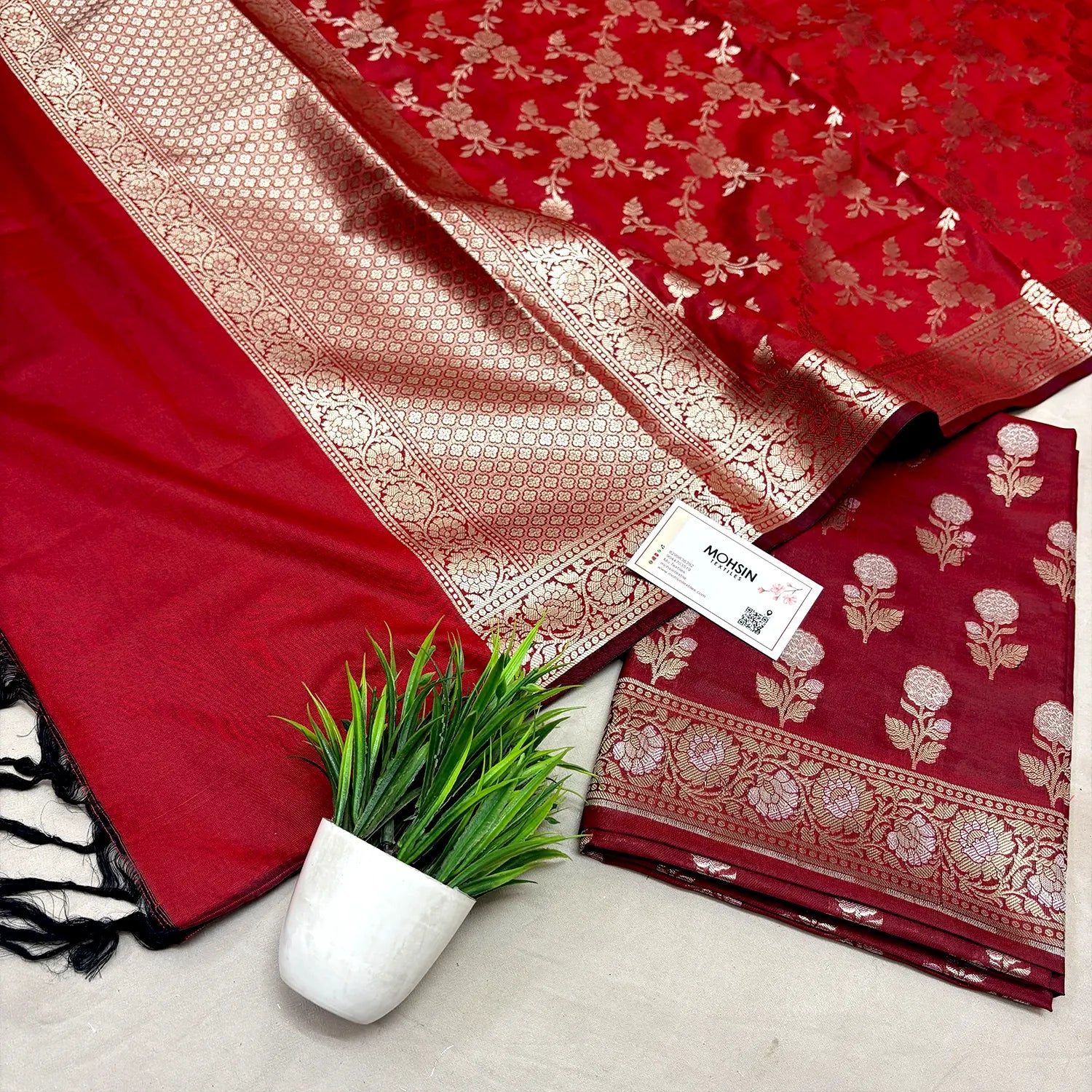 Red Zari Katan Silk Banarasi Suit
