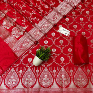 Red Zari Katan Silk Banarasi Suit