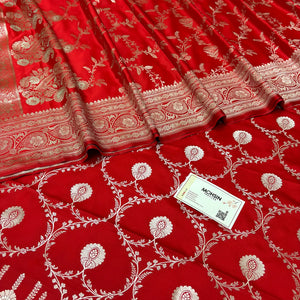 Red Zari Katan Silk Banarasi Suit