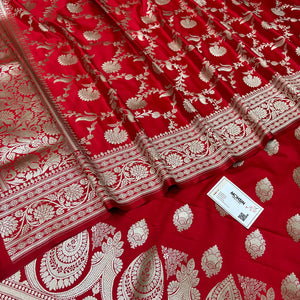 Red Zari Katan Silk Banarasi Suit