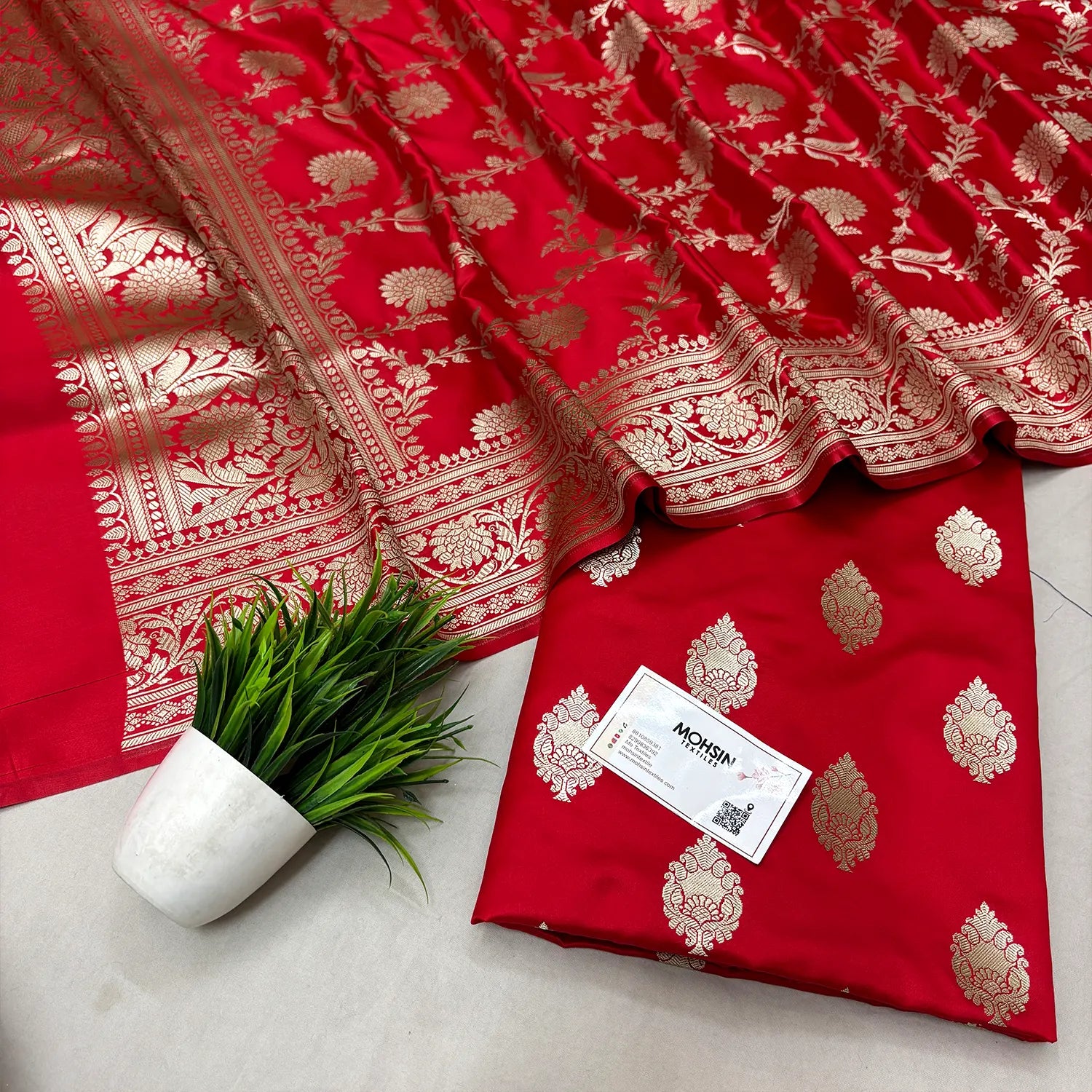 Red Zari Katan Silk Banarasi Suit